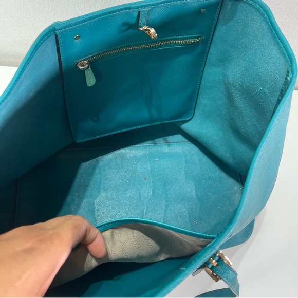 Michael Kors Turquoise Jet Set Travel Saffiano Leather Large Tote Bag Preppy - Picture 2 of 9